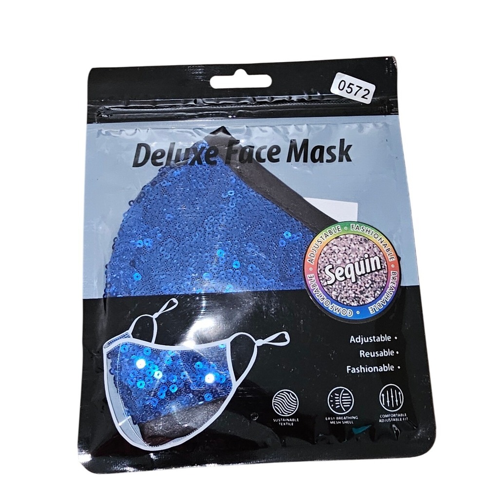 Deluxe Face Mask Sequin Royal Blue Adjustable Reusable Non-Medical 572 NEW
